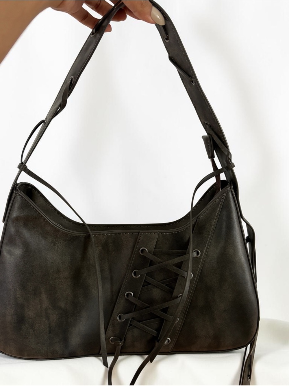Brown Faux leather corset lace up handbag
